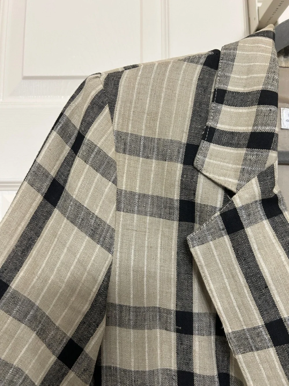 Laura Gayle Linen Black and Tan Plaid Single-Button Blazer Lightweight Summer - Picture 3 of 15